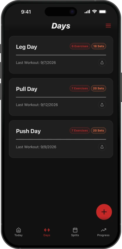 SimpleSplit workout Days tab