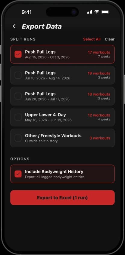 SimpleSplit workout data export