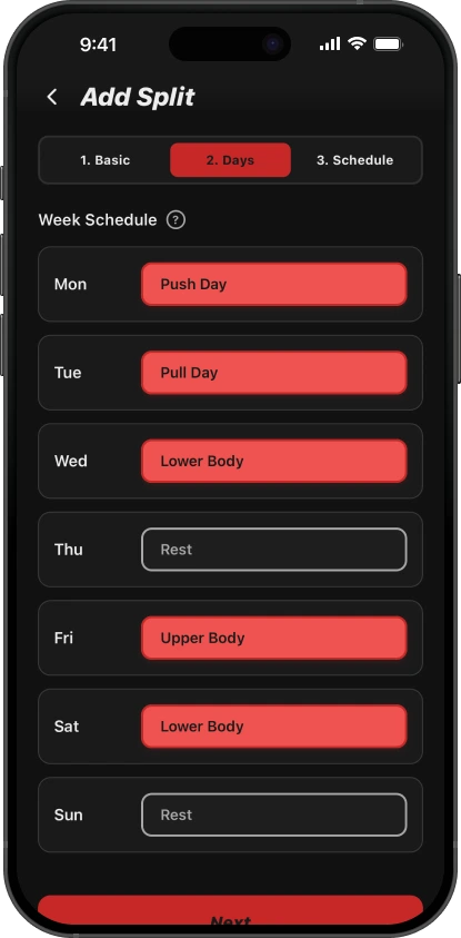 Weekly workout split planner in SimpleSplit
