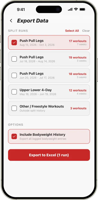 SimpleSplit workout data export