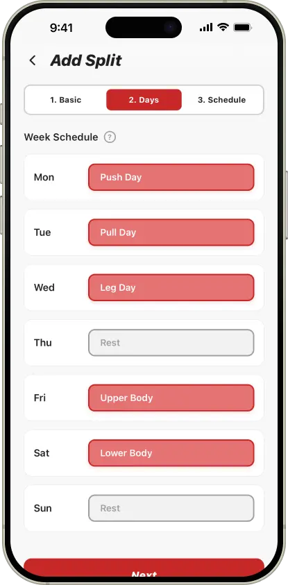 Weekly workout split planner in SimpleSplit